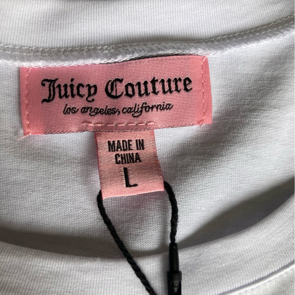 Juicy Couture Rhinestone Logo White Stretch Tee & Black Velour Shorts Set - Picture 4 of 8